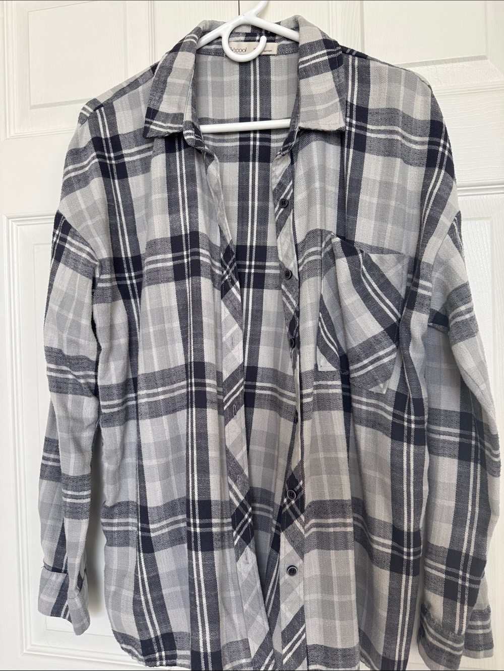 Gray and Black Plaid Flannel Button-Up Shirt